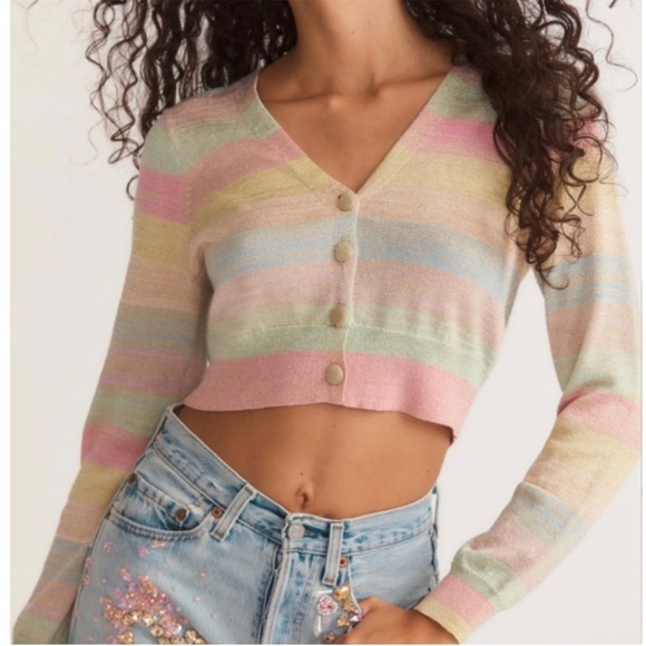 LoveShackFancy Sweaters - Striped Pastel Cropped Cardigan